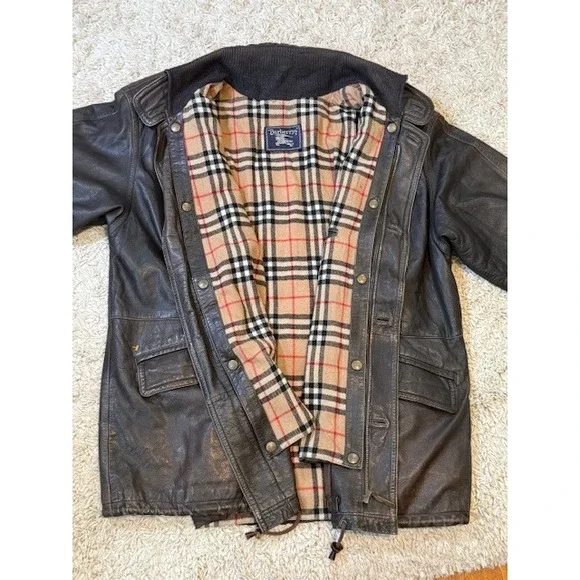 Vtg Burberrys Lamb Nappa Leather Field Jacket EU 56 Removable Nova Check Liner - Picture 5 of 16